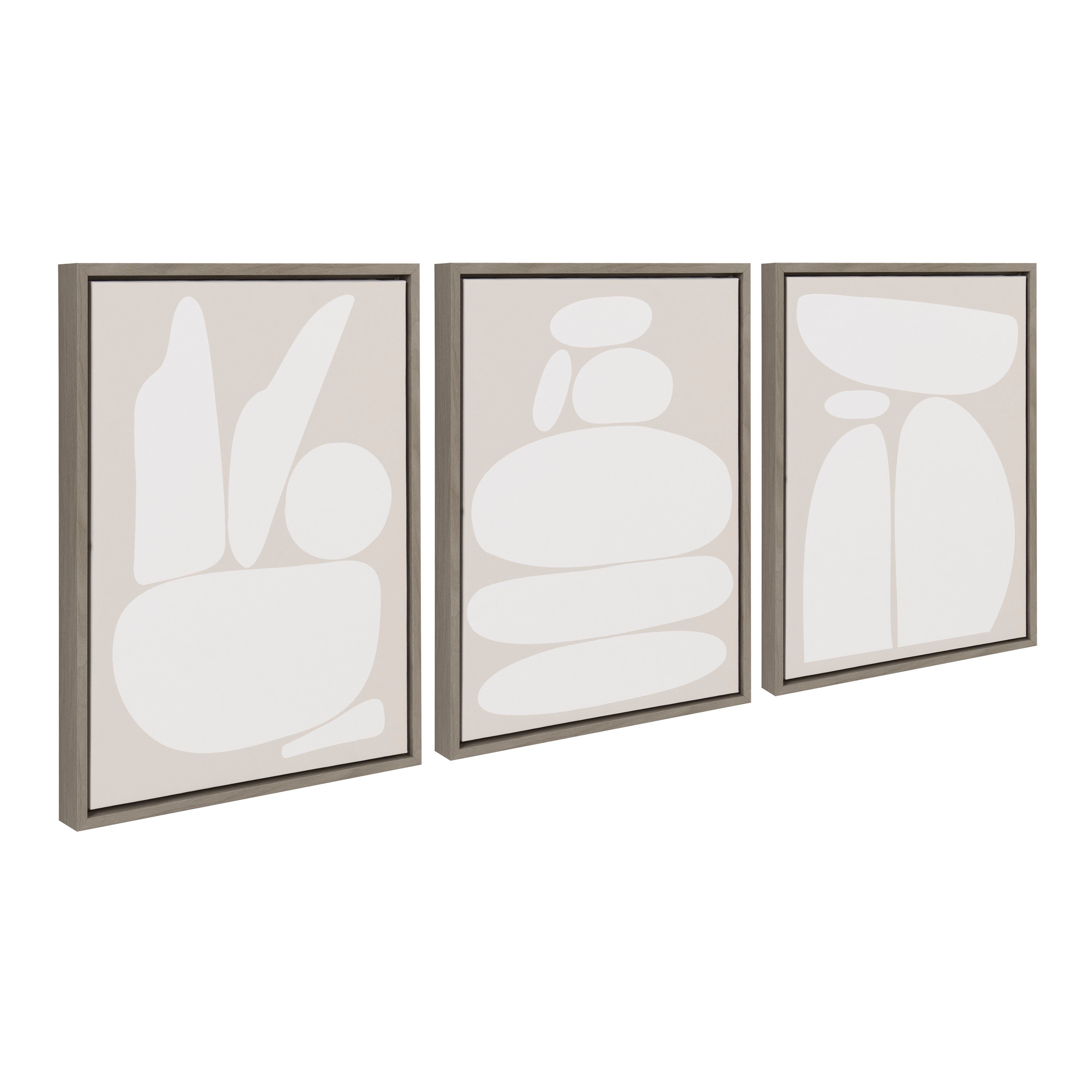 Sylvie Zen Rock Garden Neutral Framed Canvas Set by The Creative Bunch Studio