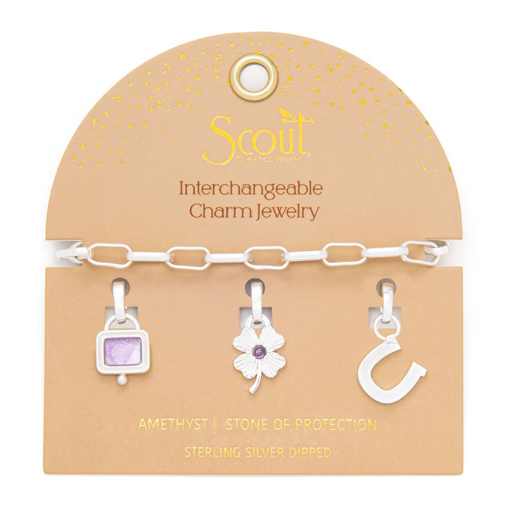 Interchangeable Charm Bracelet - Amethyst/Protection/Silver