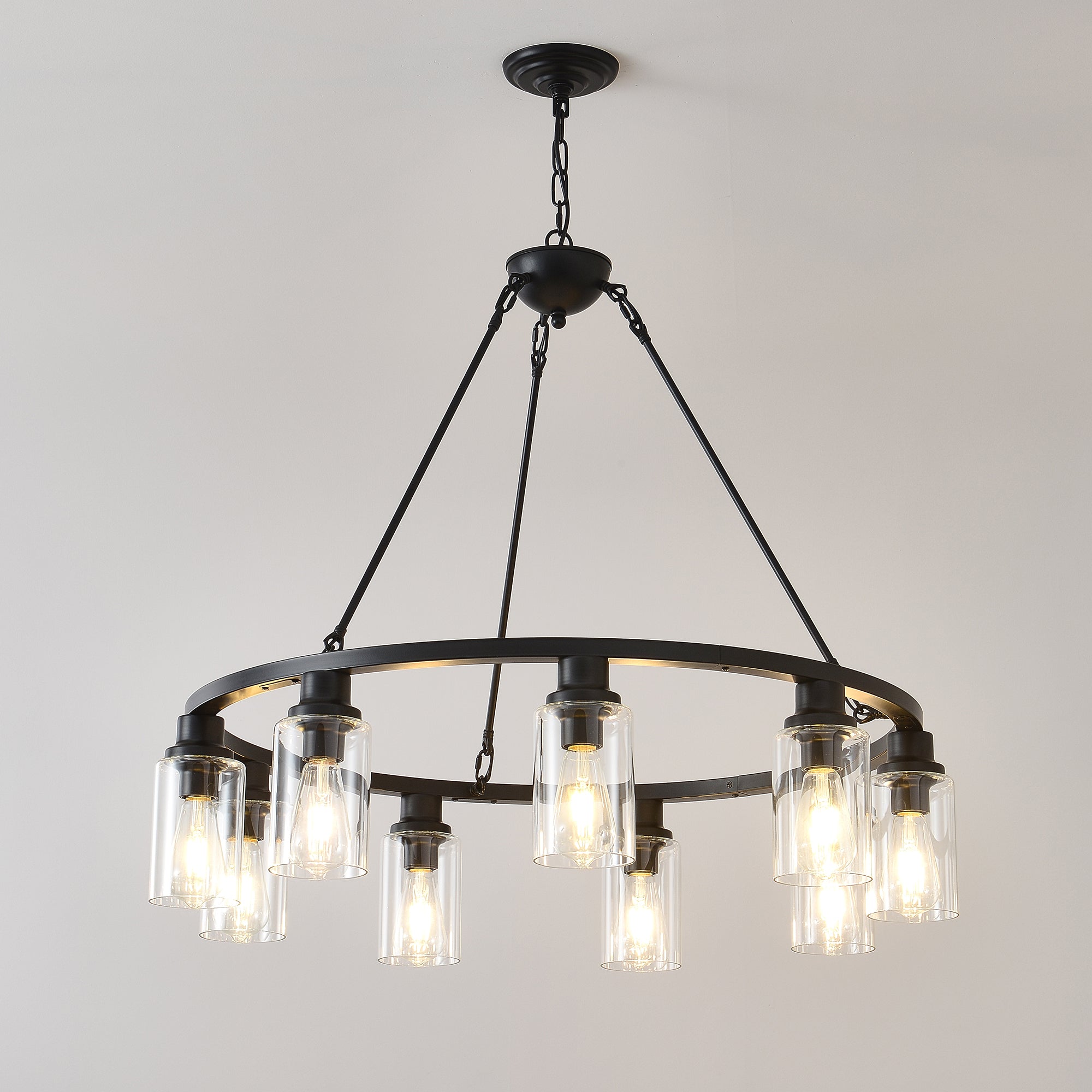 9-Light Black Wagon Wheel Chandelier