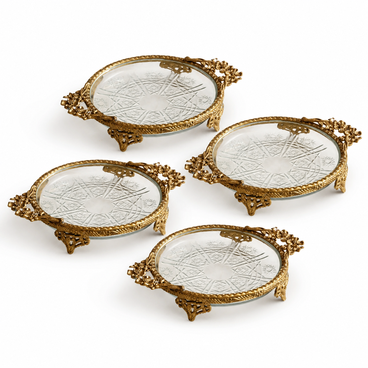 Gilded Crystal Valet Dishes, Set of 4