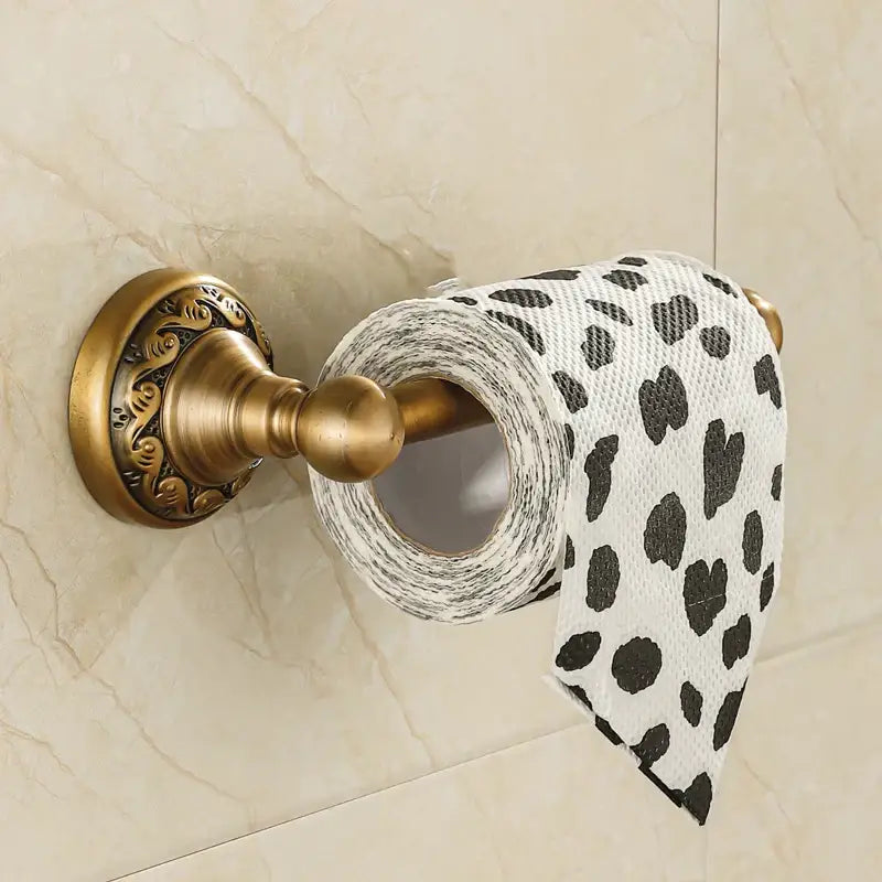 Vintage antique brass toilet paper holder bathroom scrollwork design