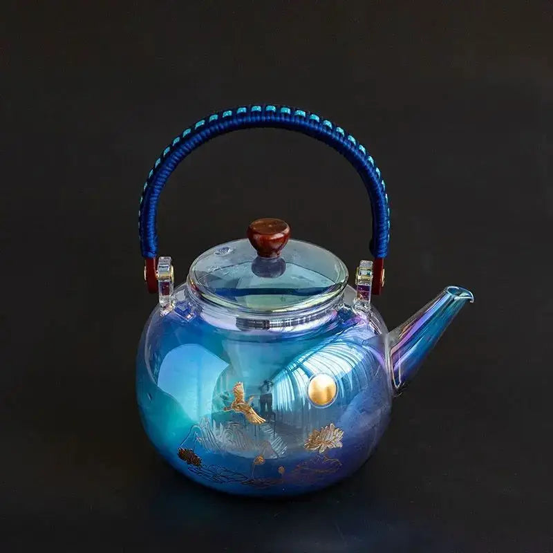 Colorful enamel glass crane teapot kitchen decor