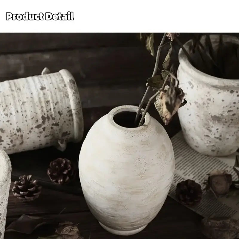 Rustic white speckled handmade ceramic vase living room decor