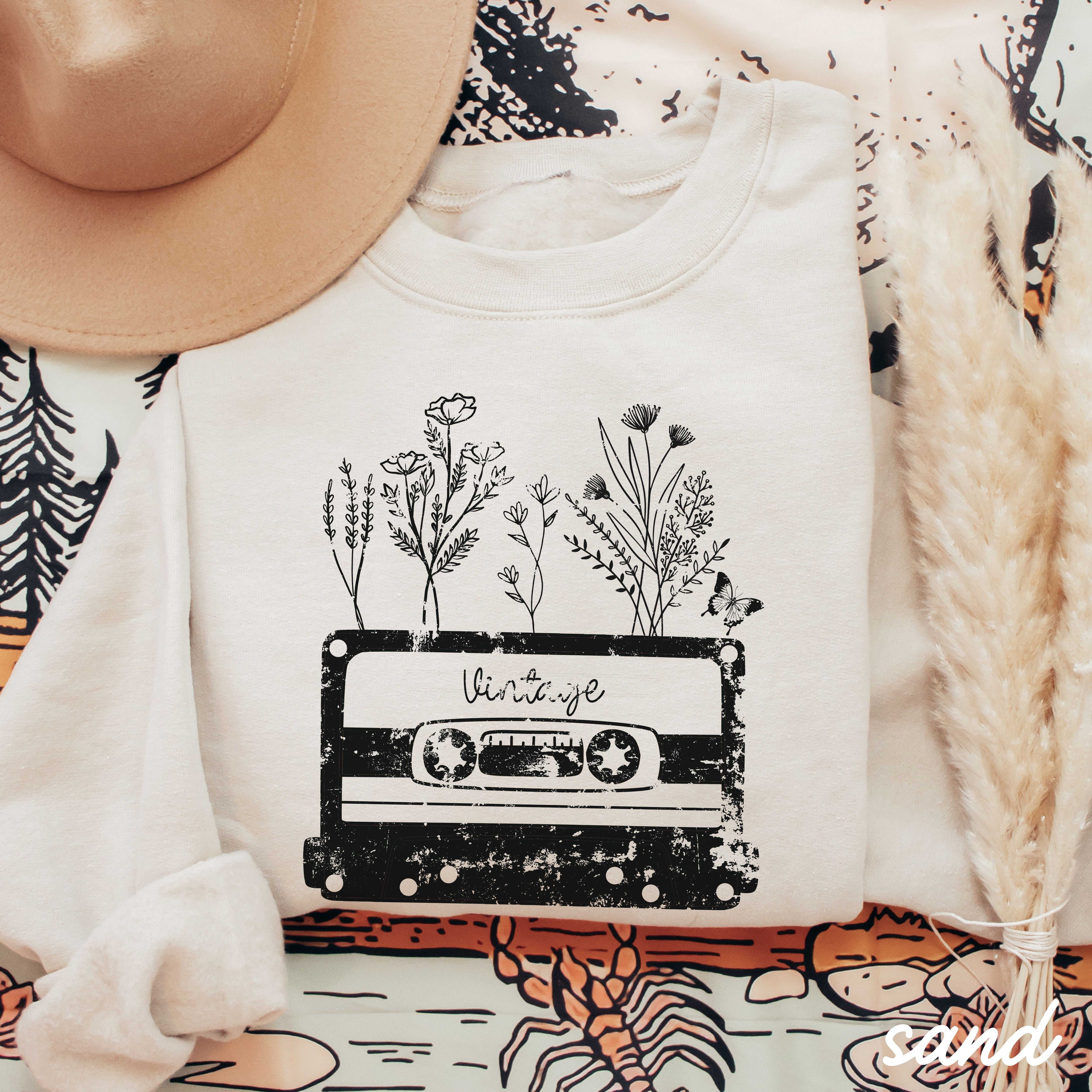 PRE-ORDER: Floral Vintage Tape Sweatshirt *2 Colors (S-3X)