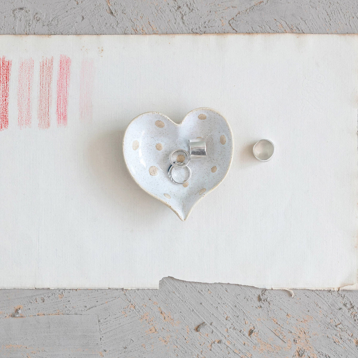 Stoneware Dish Heart with Dots