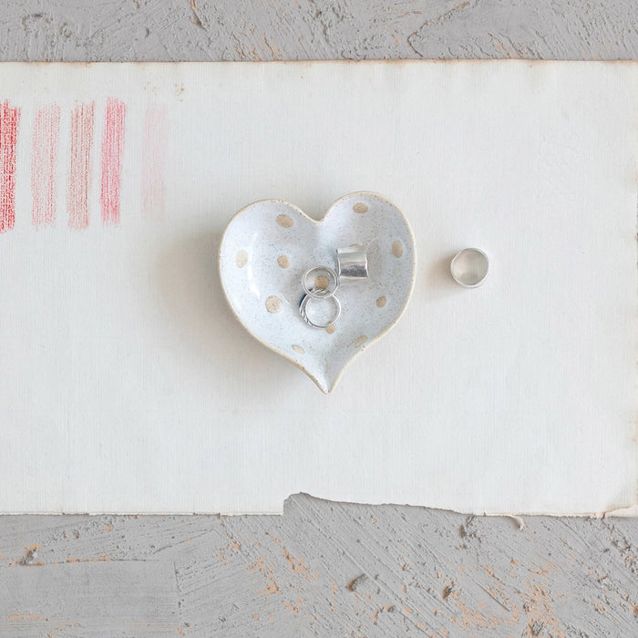 Stoneware Dish Heart with Dots