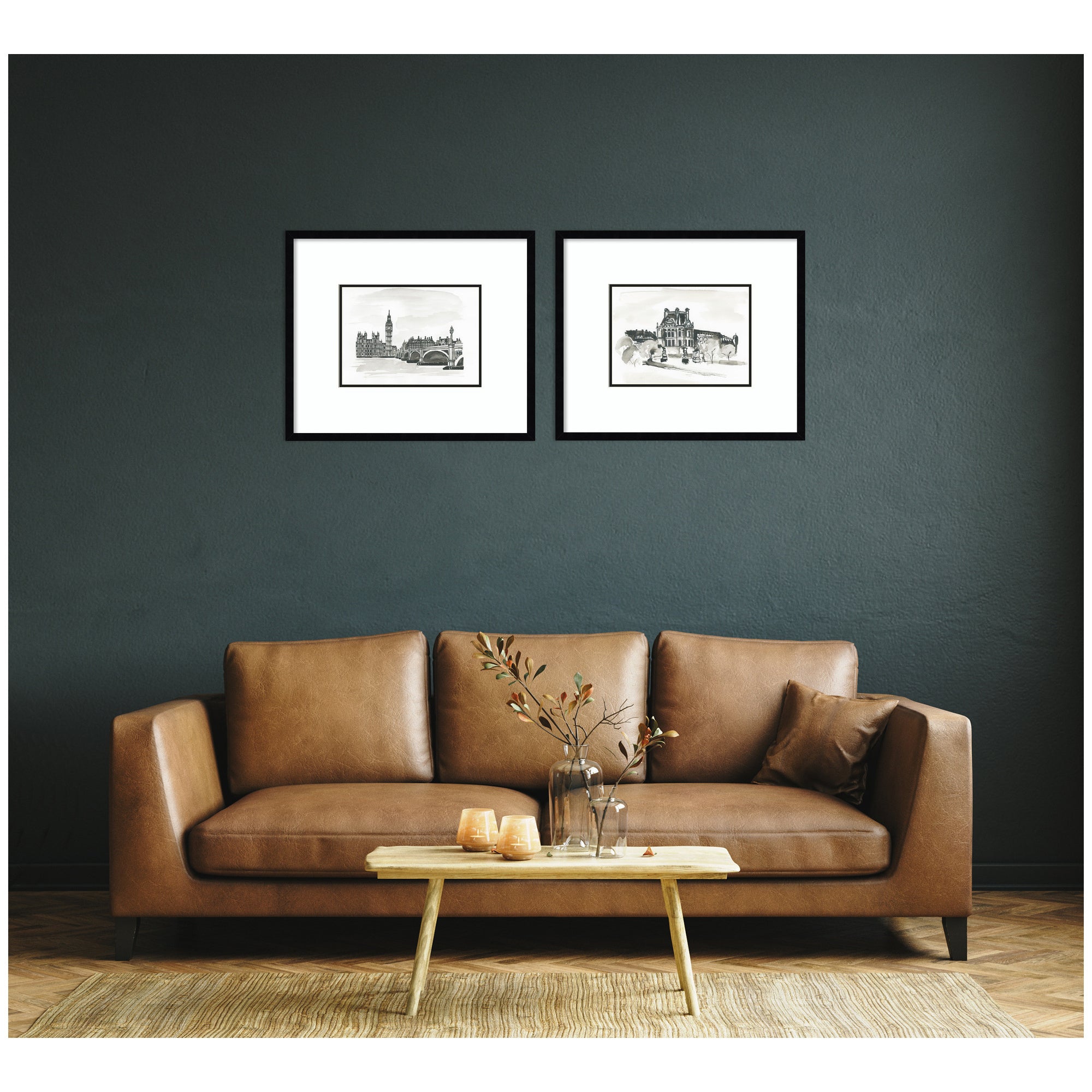 Vintage Postcard London & Paris 2 Piece Framed Wall Art Print Set by Teju Reval