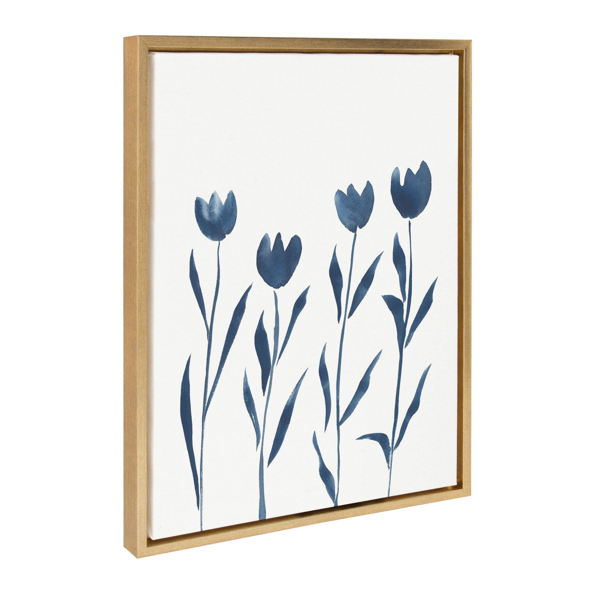 Sylvie Indigo Tulips on White Framed Canvas by Teju Reval of SnazzyHues