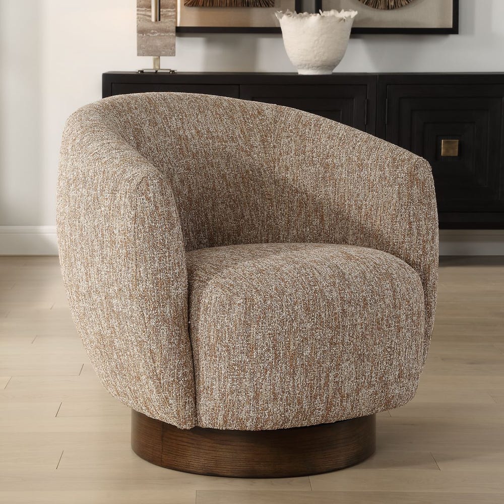 Earth-Toned Woven Barrel Swivel Chair