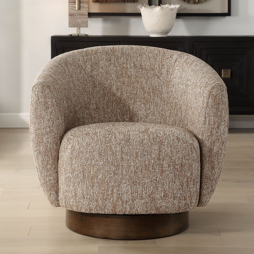 Earth-Toned Woven Barrel Swivel Chair