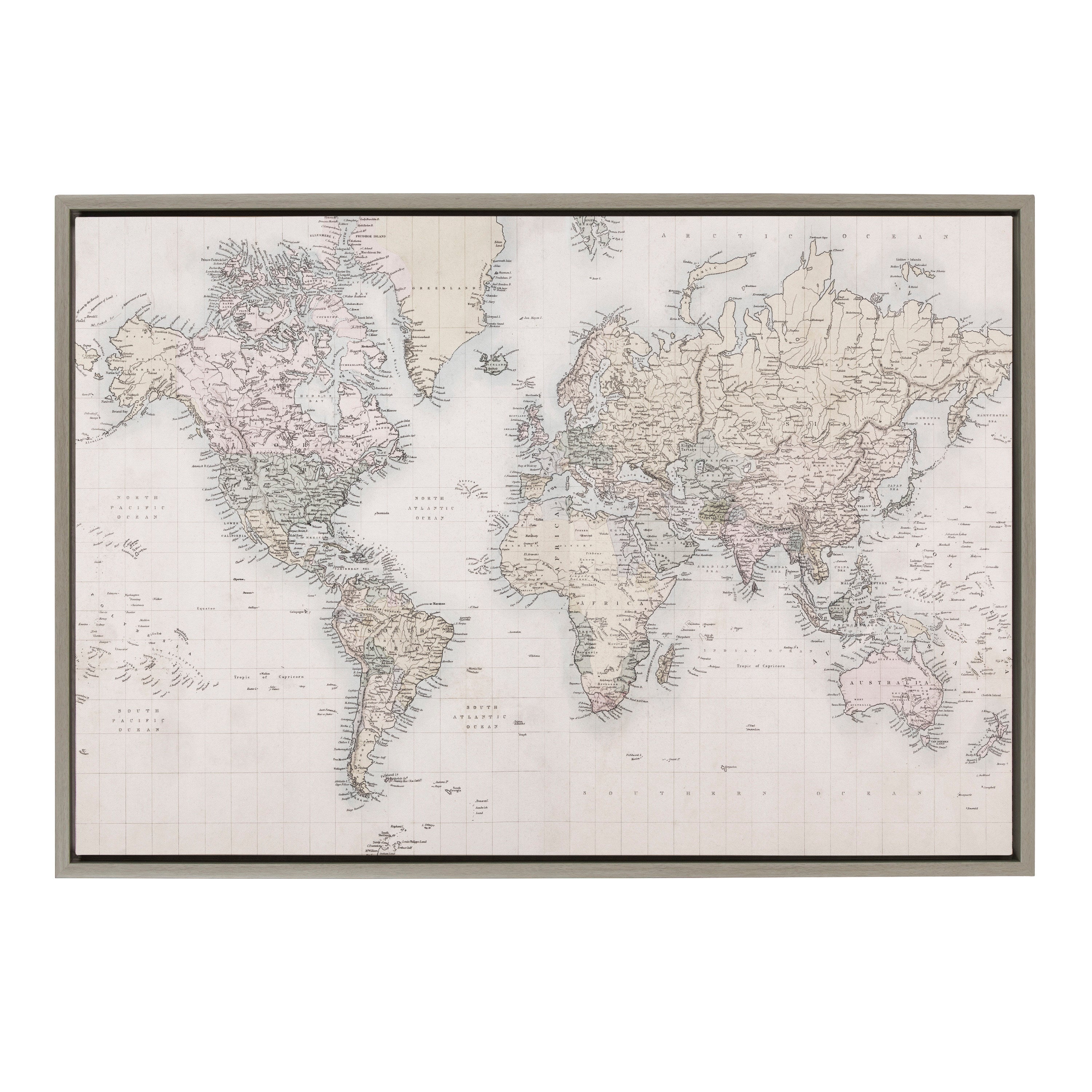 Sylvie Vintage World Map Framed Canvas by The Creative Bunch Studio