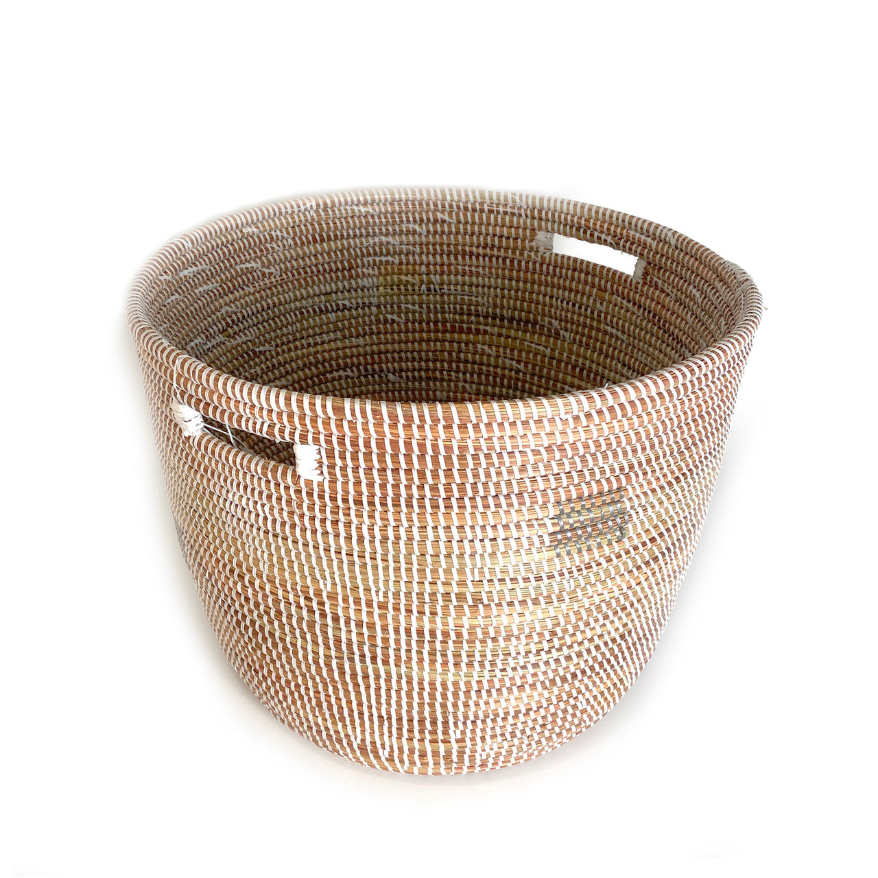 Minimalist White Round Basket with Gray Squares