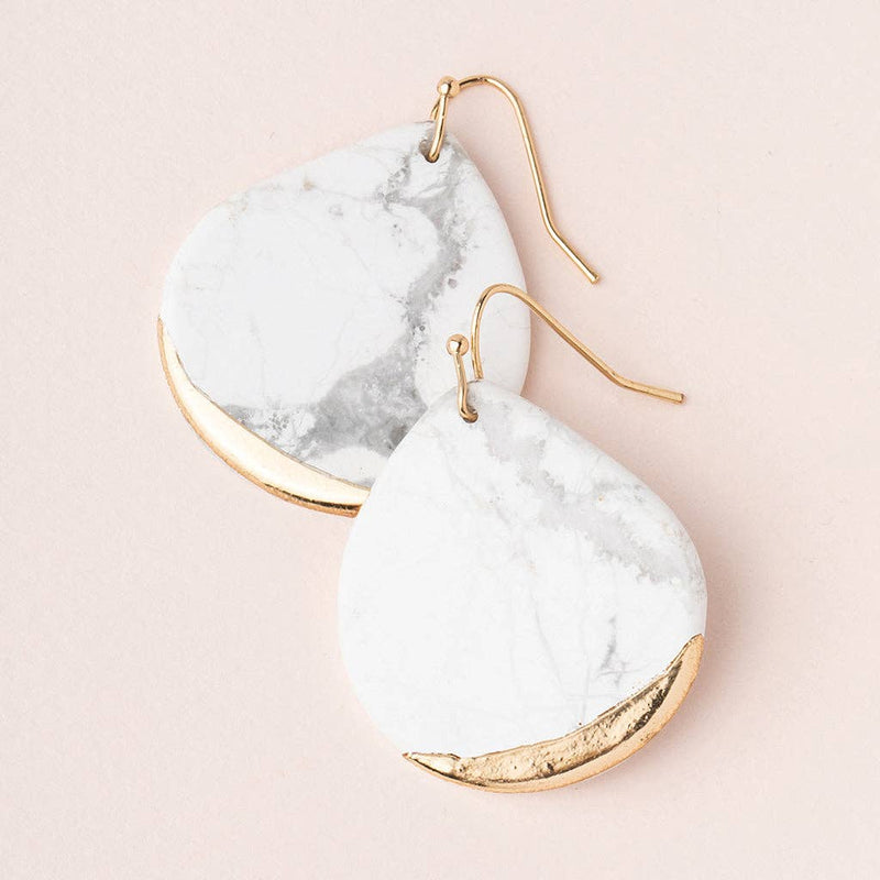 Stone Dipped Teardrop Earring - Howlite/Gold