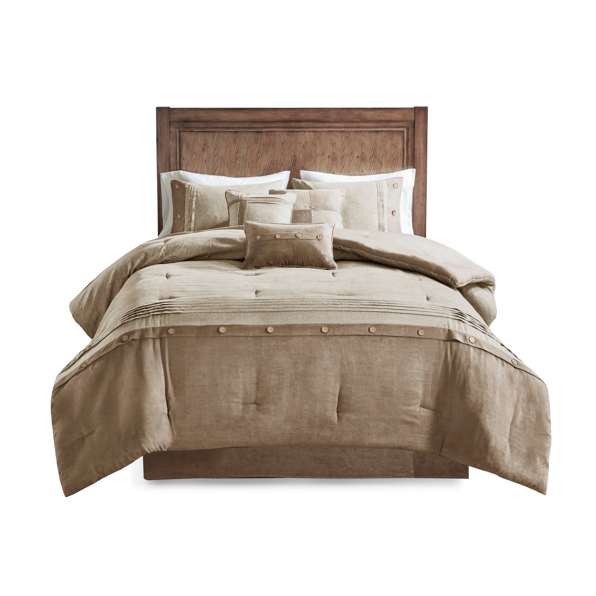 7 Piece Faux Suede Comforter Set Tan California King