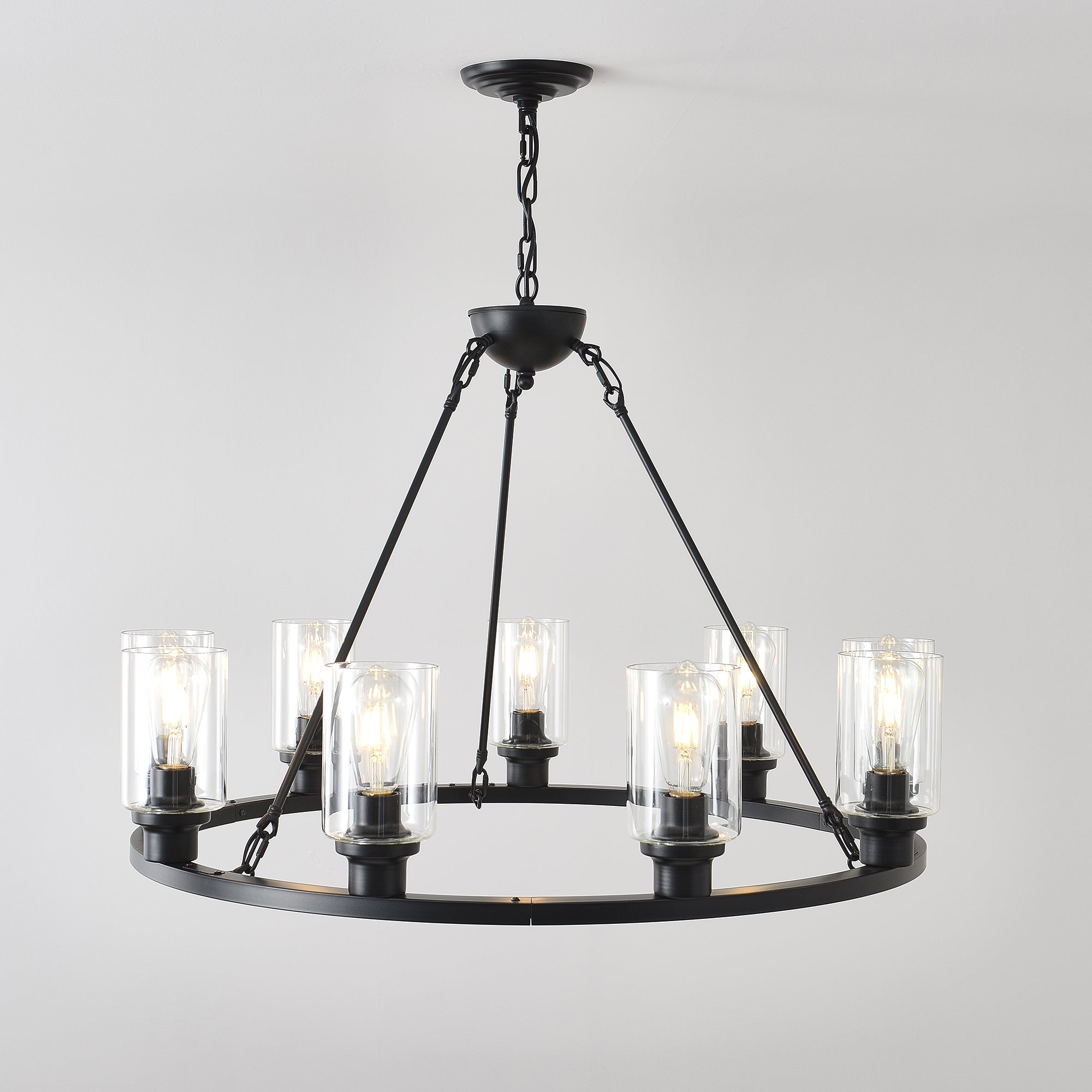 9-Light Black Wagon Wheel Chandelier