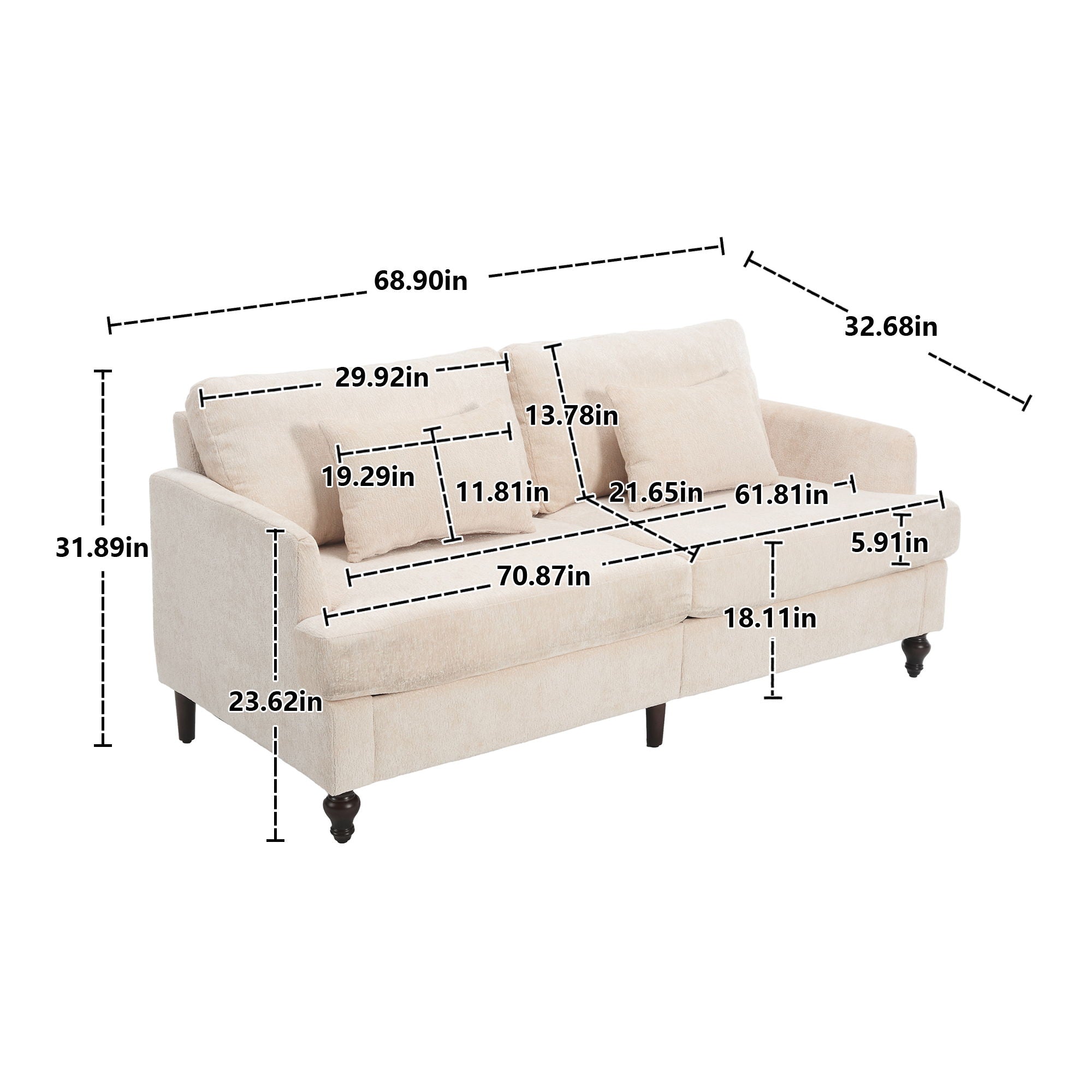 Mid Century Modern Fabric Loveseat Sofa, 2 Seat Upholstered Couch