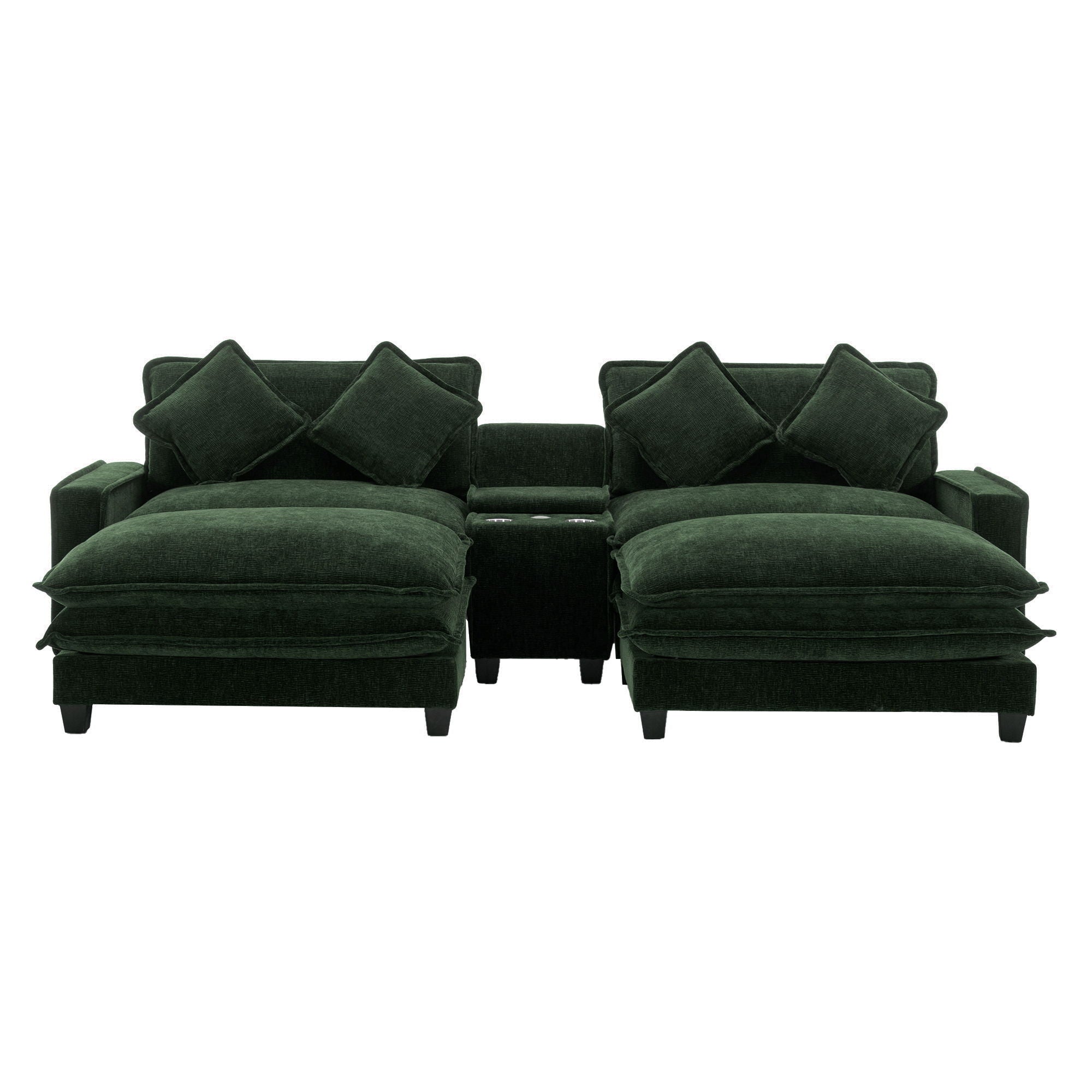 Sectional Sofa Upholstered Sofa With Two Removable Ottoman, Two USB Ports, Two Cup Holders And Large Storage Box For Living Room