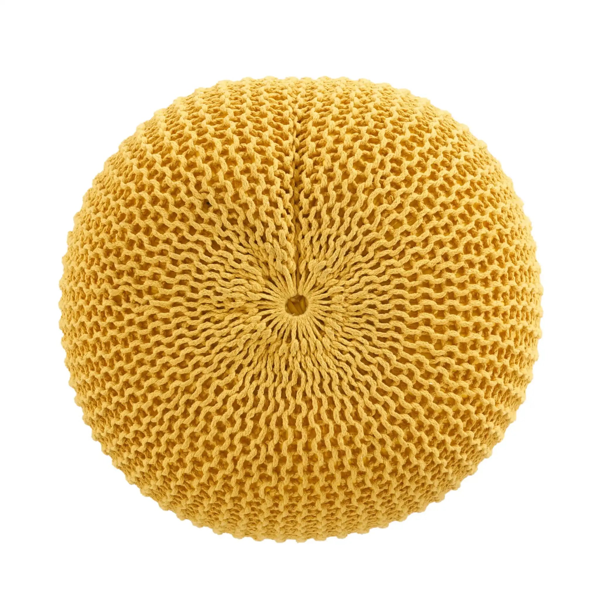 Bordeaux Knitted Cotton Round Pouf - Versatile Ottoman and Floor Cushion