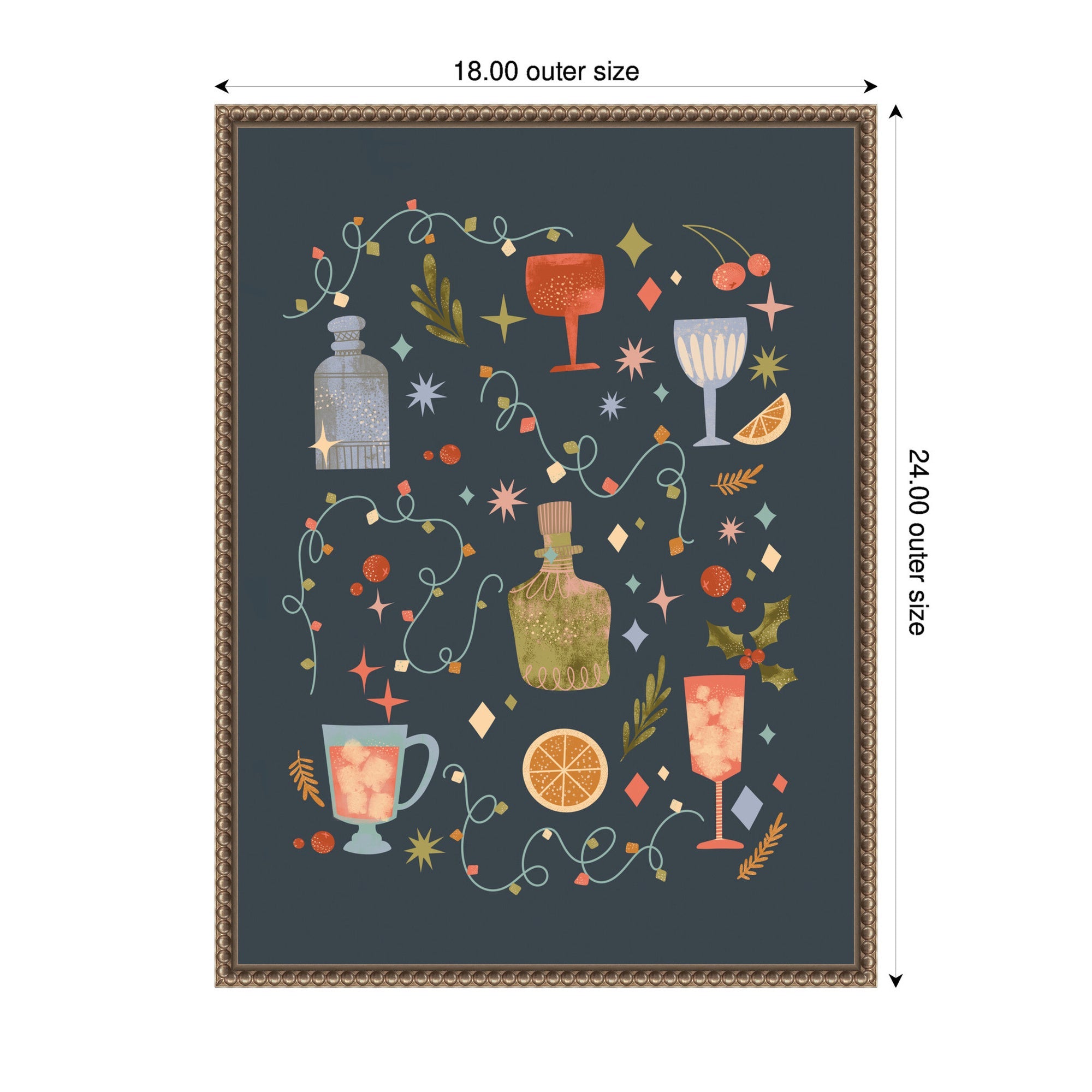 Sylvie Beaded Holiday Cocktails Framed Canvas by Nikita Jariwala