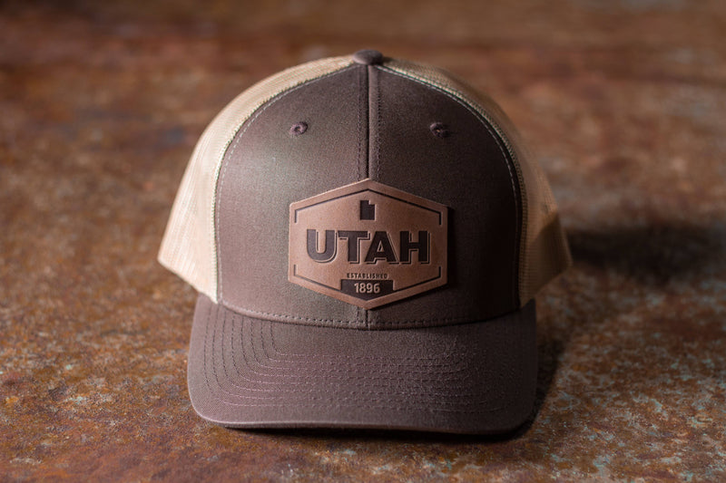 Utah Established Hat | Leather Patch Trucker Hat