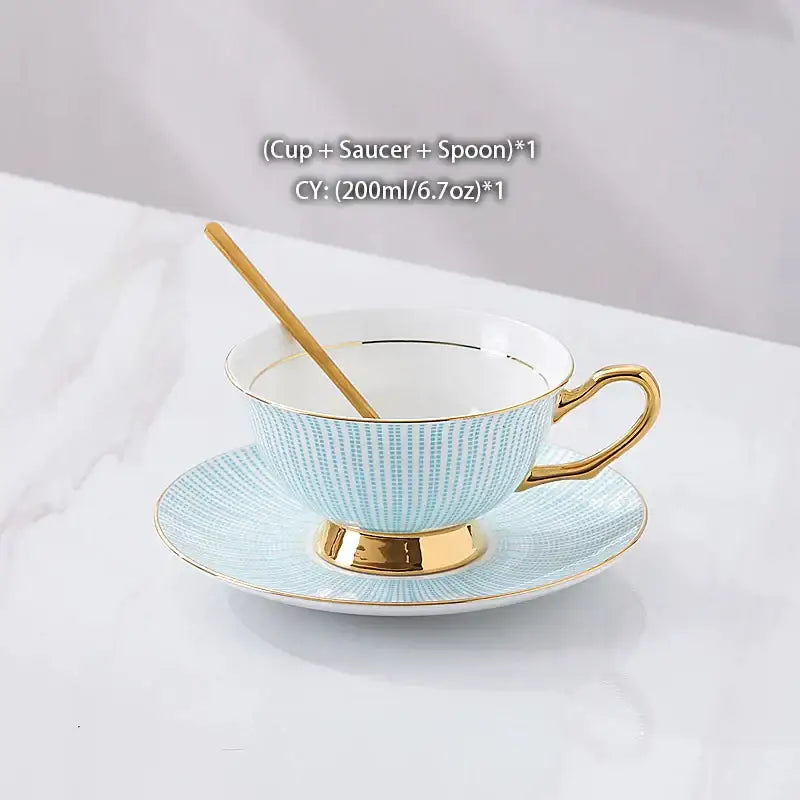 Elegant gold porcelain tea set dining room rack with bird figurine