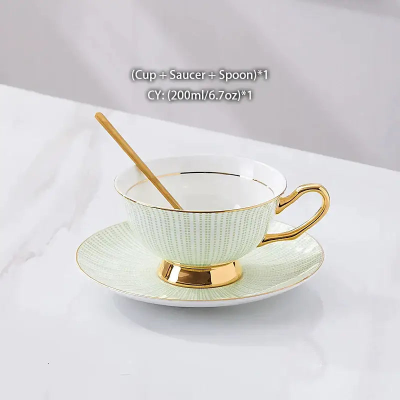 Elegant gold porcelain tea set dining room rack with bird figurine