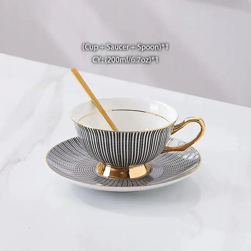 Elegant gold porcelain tea set dining room rack with bird figurine