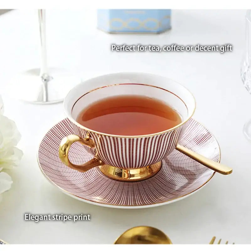 Elegant gold porcelain tea set dining room rack with bird figurine