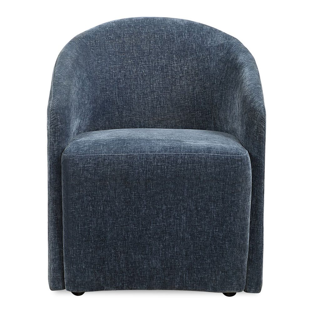 Elliot Barrel Back Blue Velvet Dining Chair with Casters