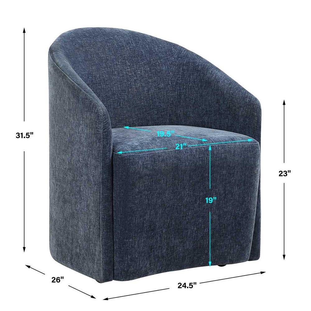 Elliot Barrel Back Blue Velvet Dining Chair with Casters
