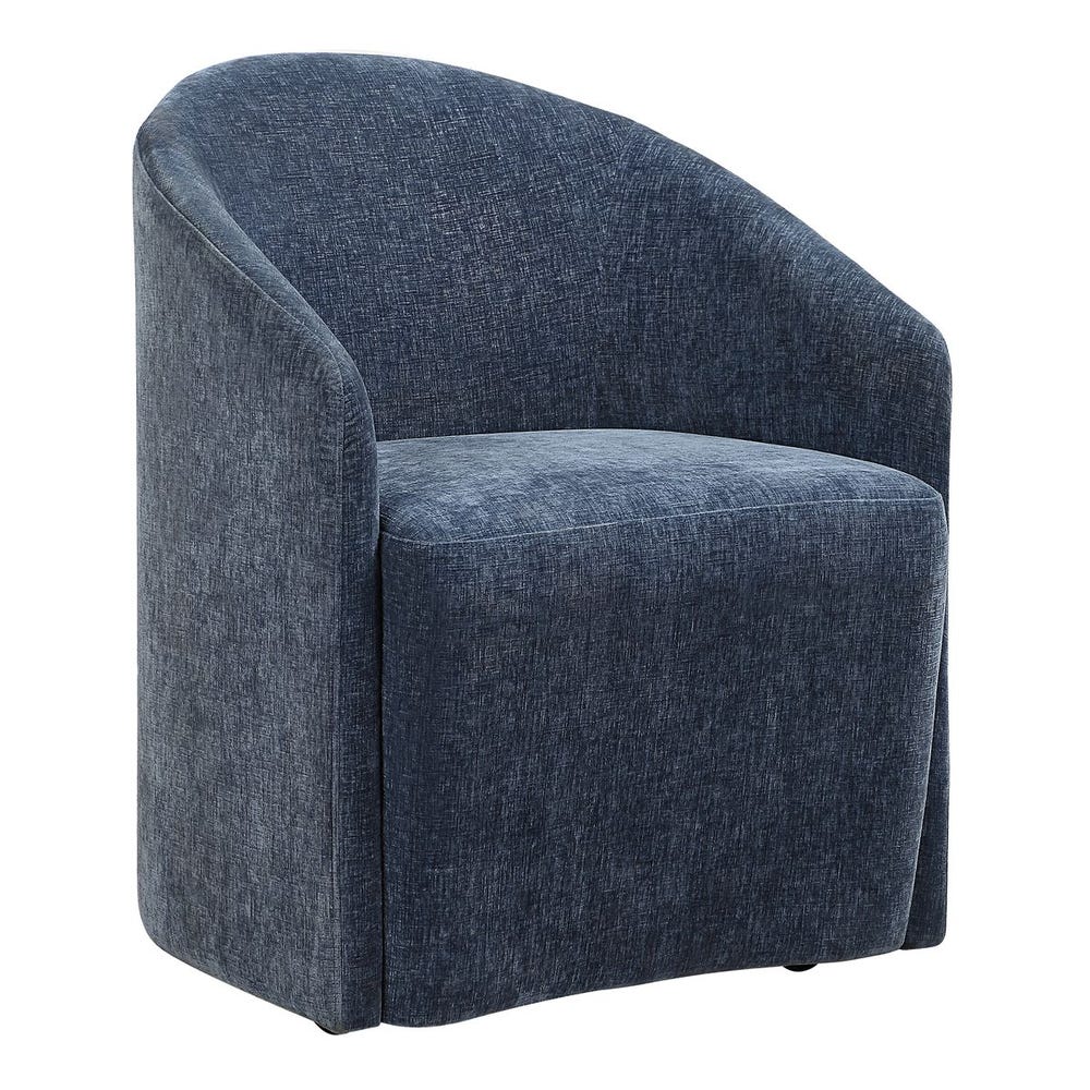 Elliot Barrel Back Blue Velvet Dining Chair with Casters