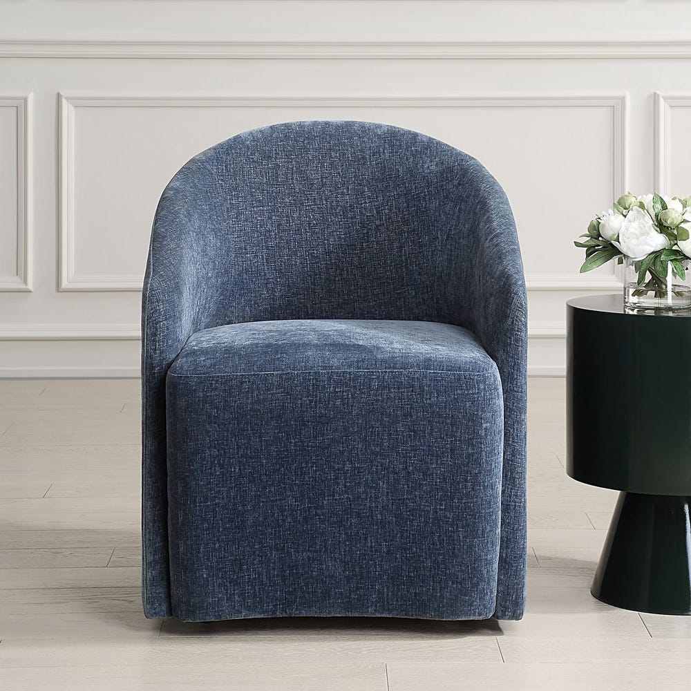 Elliot Barrel Back Blue Velvet Dining Chair with Casters