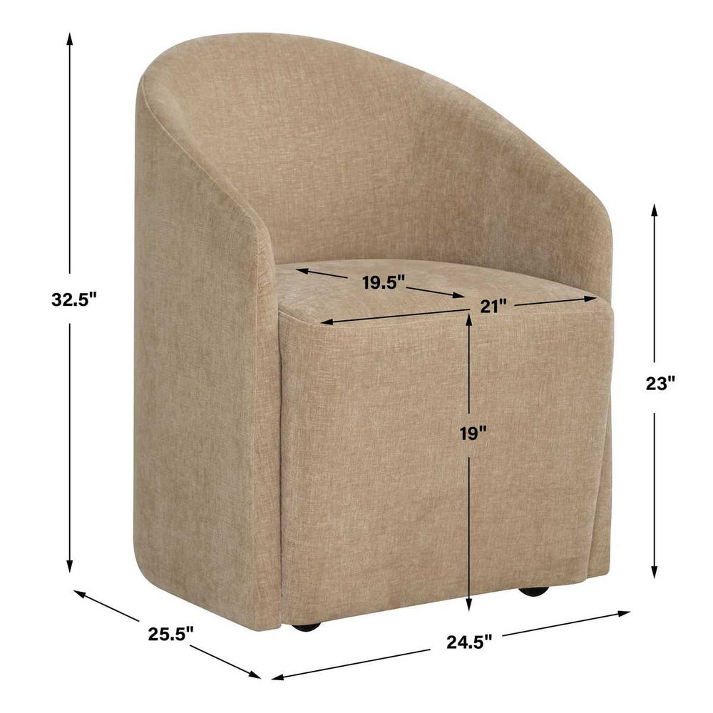 Elliot Barrel Back Flax Velvet Dining Chair with Casters