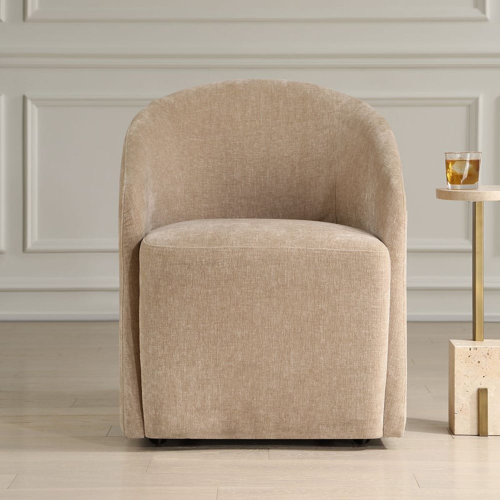 Elliot Barrel Back Flax Velvet Dining Chair with Casters