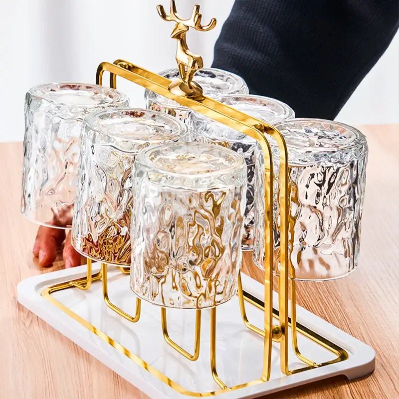European gold deer glass storage rack with bamboo tray dining room