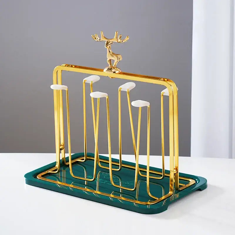 European gold deer glass storage rack with bamboo tray dining room