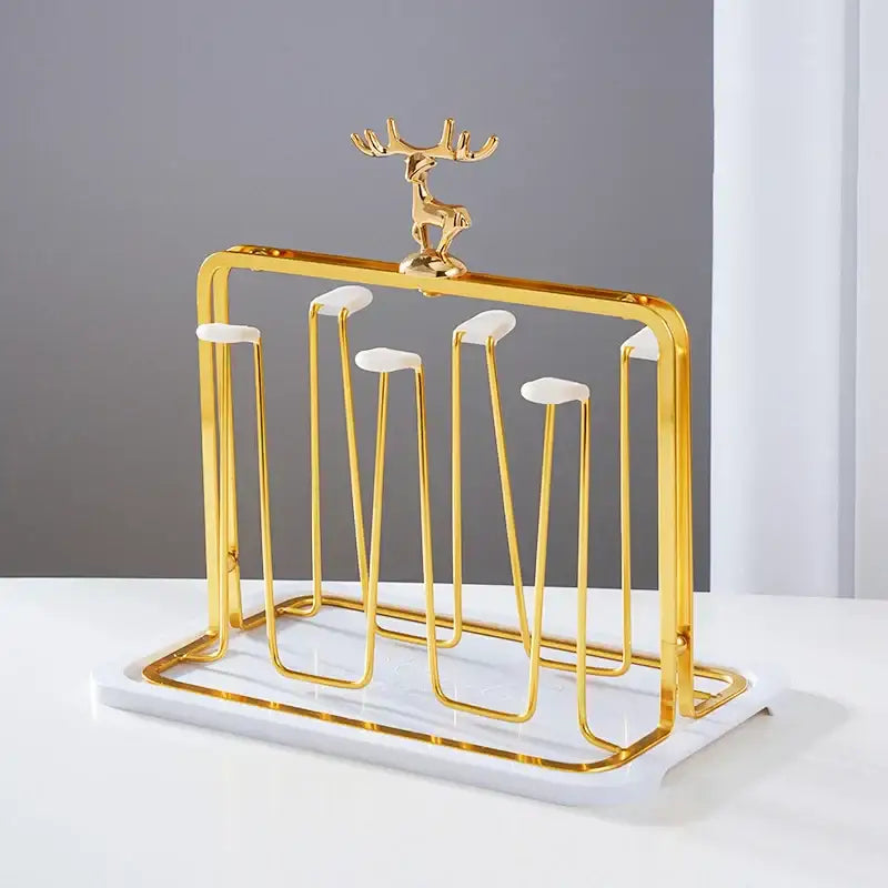 European gold deer glass storage rack with bamboo tray dining room