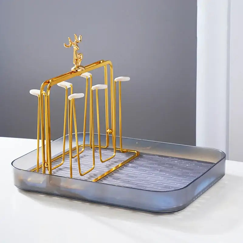 European gold deer glass storage rack with bamboo tray dining room