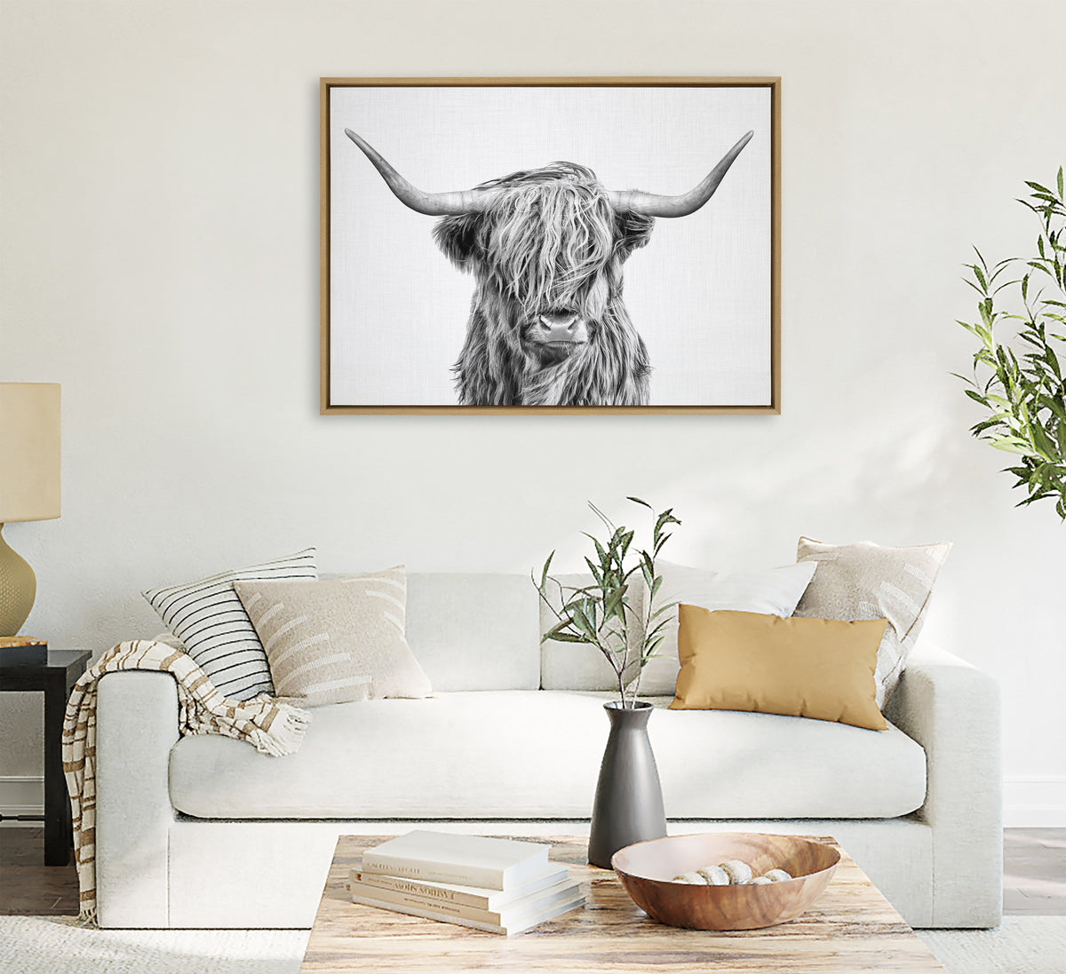 Sylvie Highland Cow 2 Framed Canvas by Simon Te of Tai Prints
