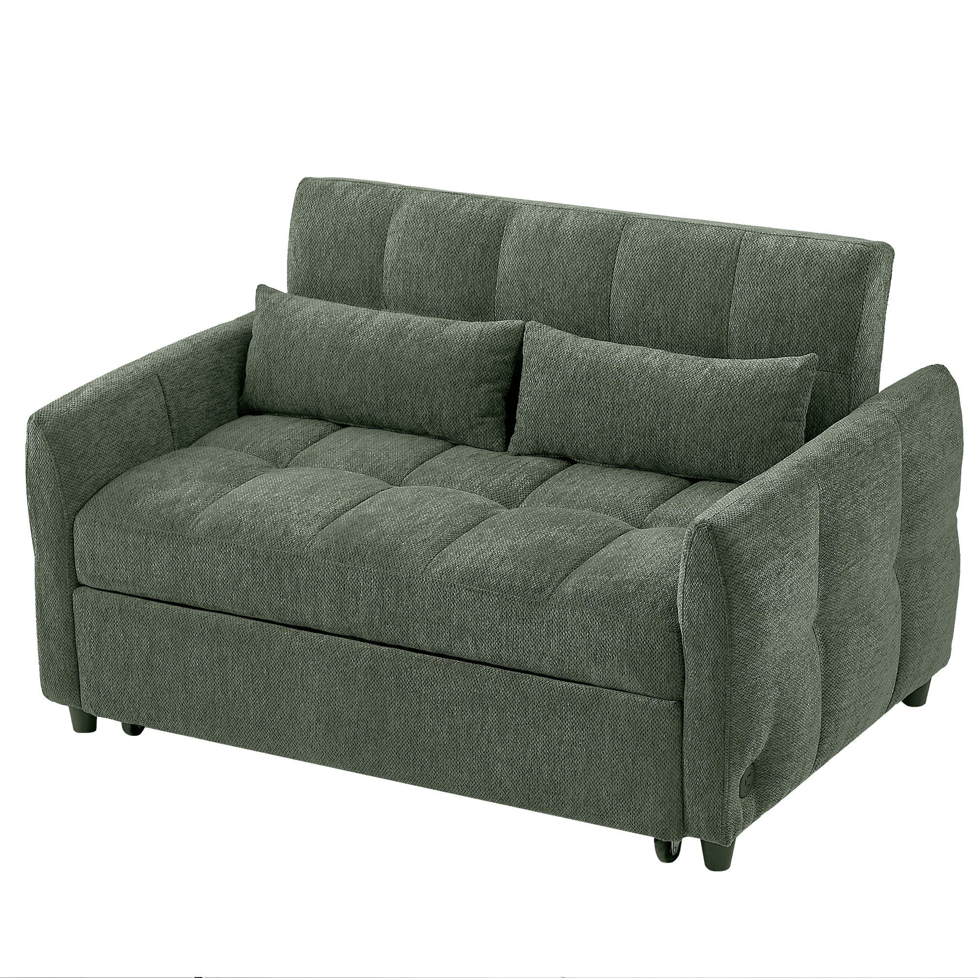 Loveseat Sofa Pull-Out Bed With Adjustable Backrest, 3 USB Ports And 2 Lumbar Pillows For Living Room