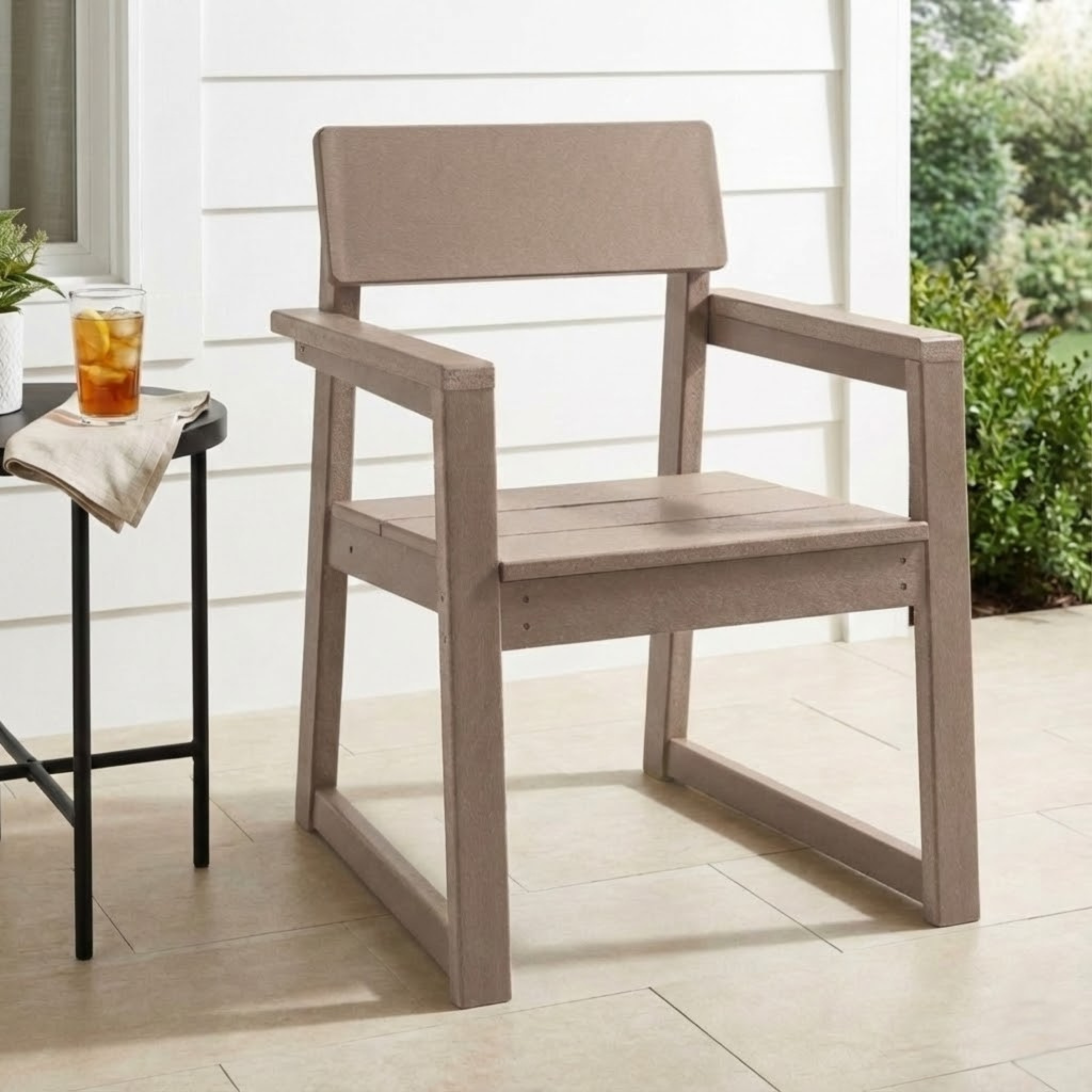 Antique Wood Color HDPE Outdoor & Garden Armchairs with Backrest