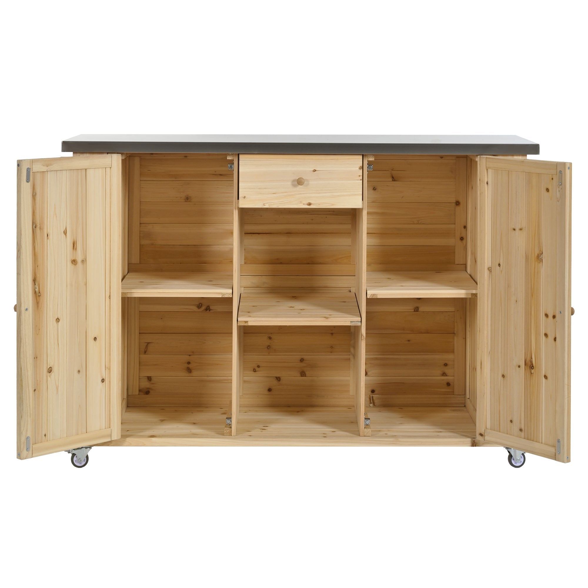 Outdoor Kitchen Island Fir Wood Kitchen Island with Stainless Steel Top