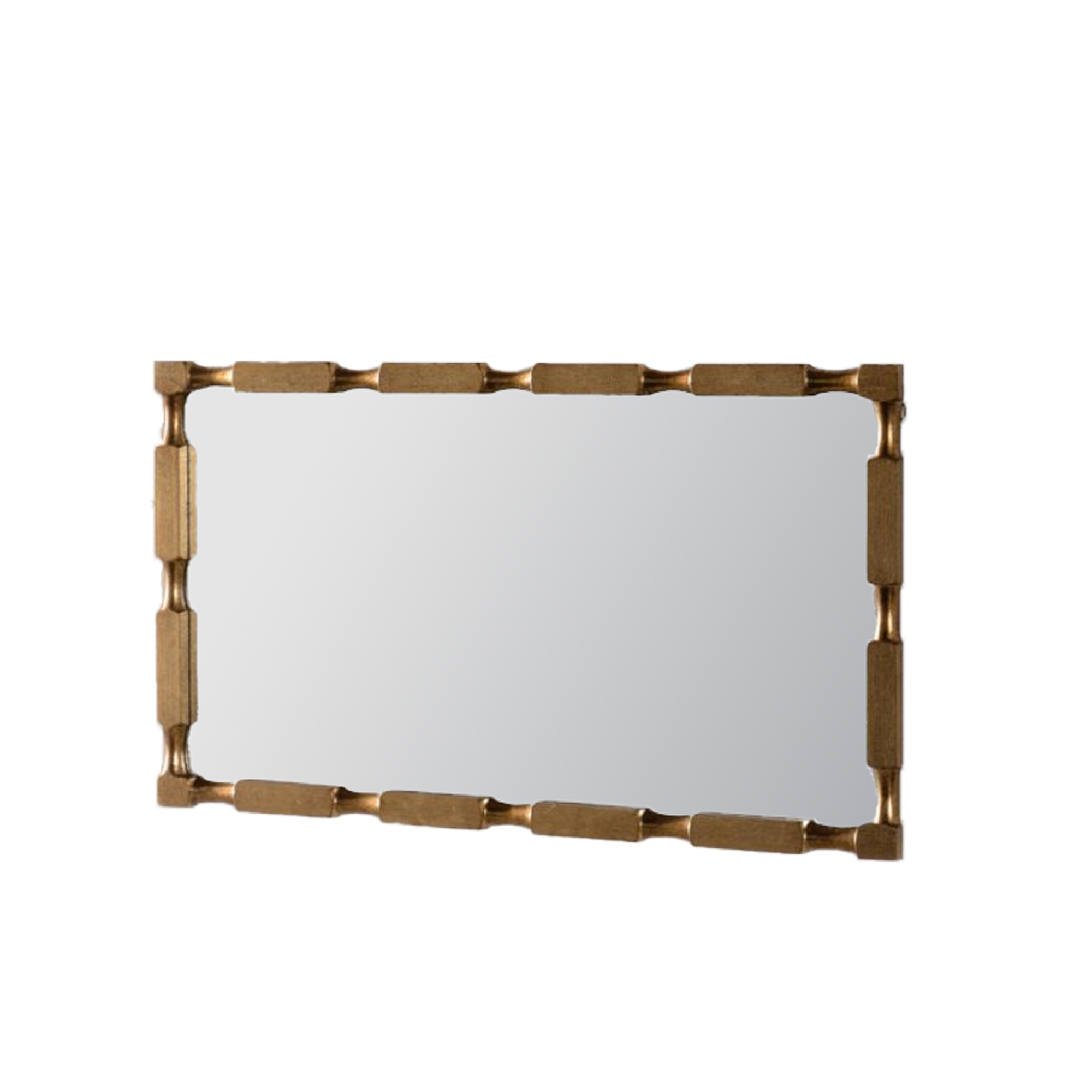 Gold Bamboo-Style Rectangular Wall Mirror, Textured Frame for Living Room/Bedroom/Entryway