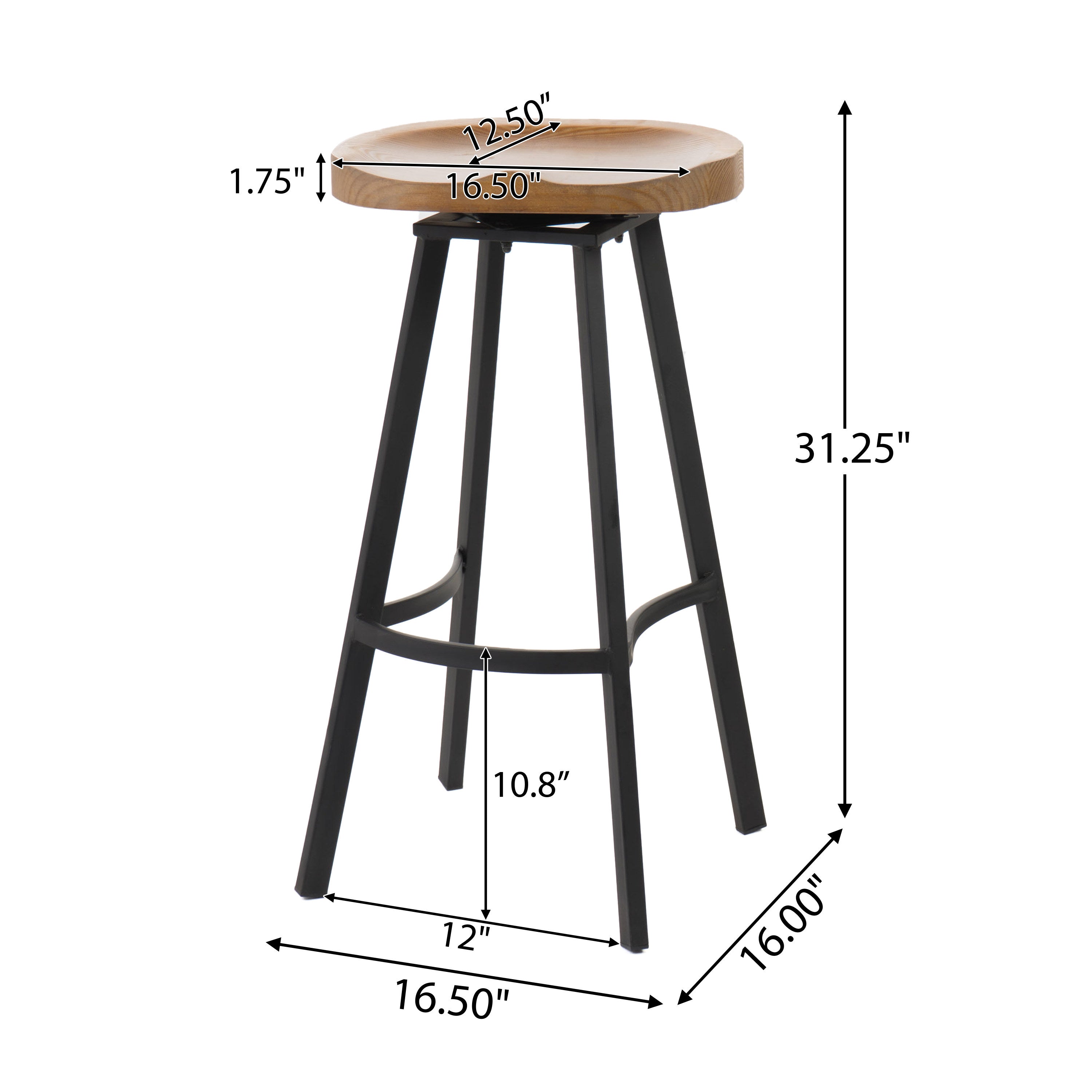 Pinewood Swivel Barstool with Iron Legs (Set of 2)