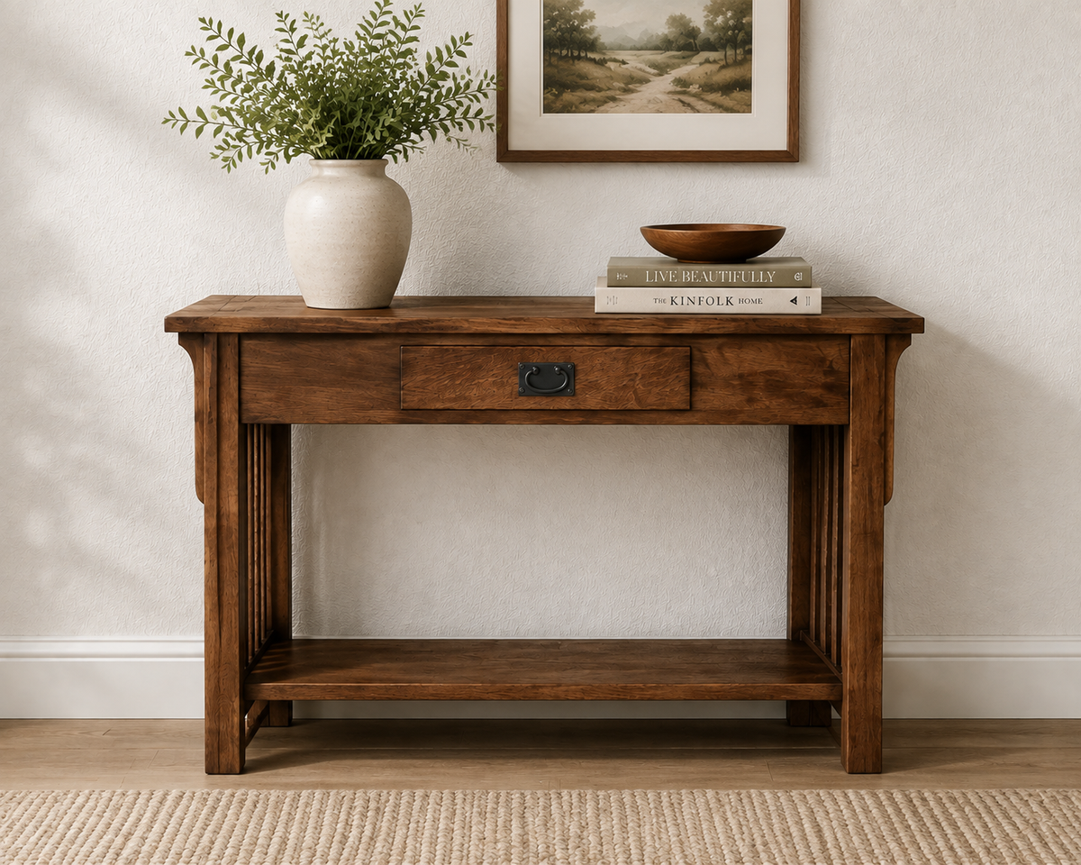 Mission 1 Drawer Crofter Style Console Table - Walnut Stain