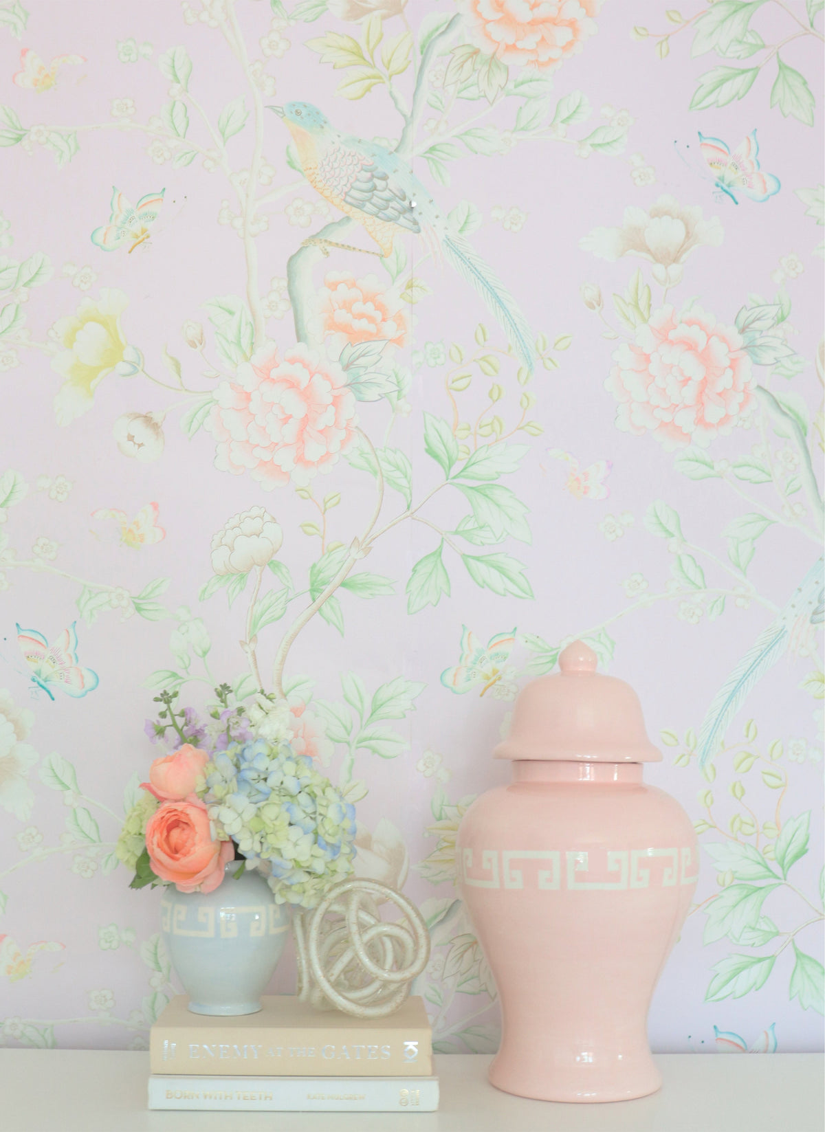 Hydrangea Blue Greek Key Ginger Jars