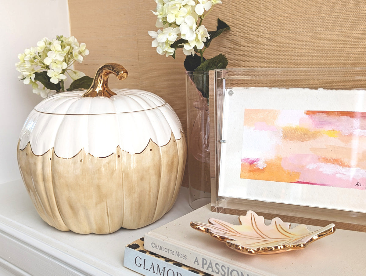 Watercolor Leaf Trays with 22K Gold Accents