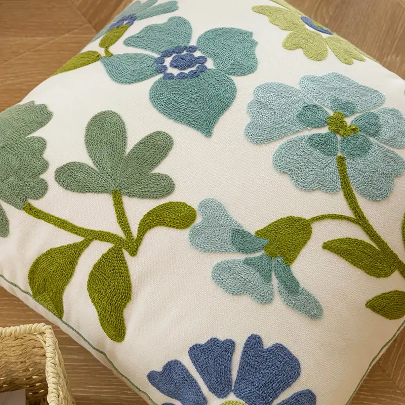 Farmhouse green & blue floral pillow cover living room decor
