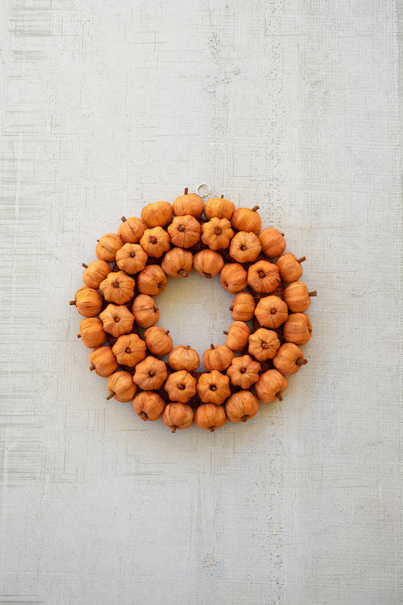 Orange Faux Pumpkin Fall Wreath Set of 2