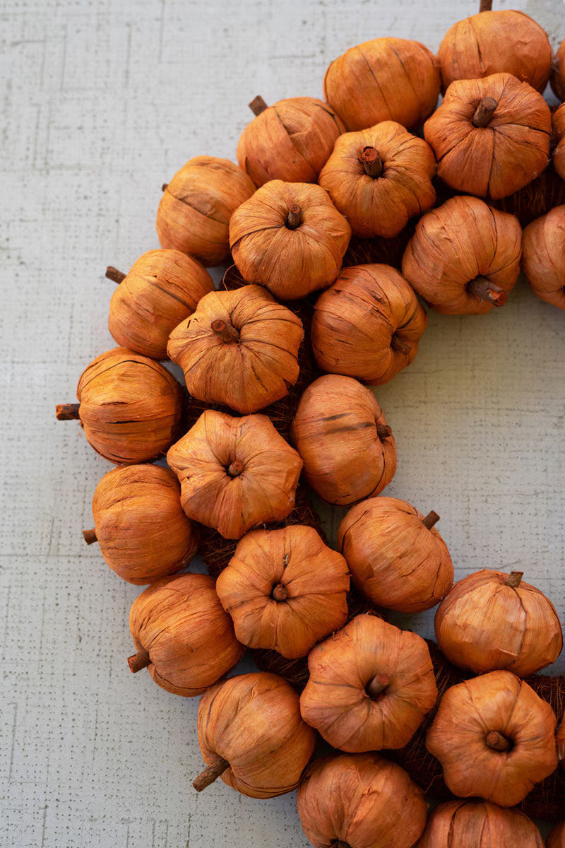 Orange Faux Pumpkin Fall Wreath Set of 2